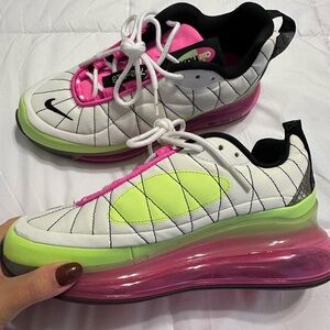 Nike Women's White, Pink, and Neon Green Sneakers